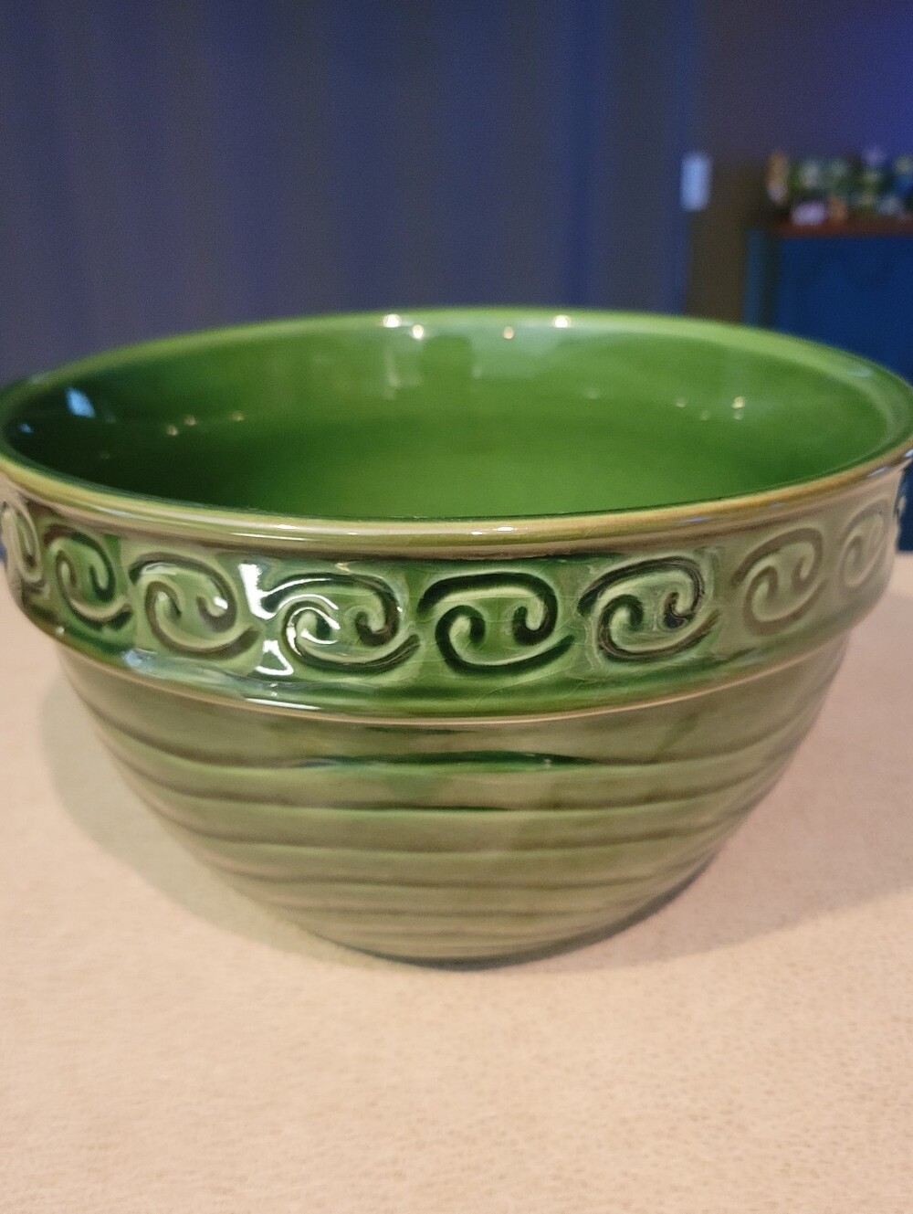 Vintage Real Home "Let Us Entertain You" 7.5 Inch Green Stoneware Mixing Bowl